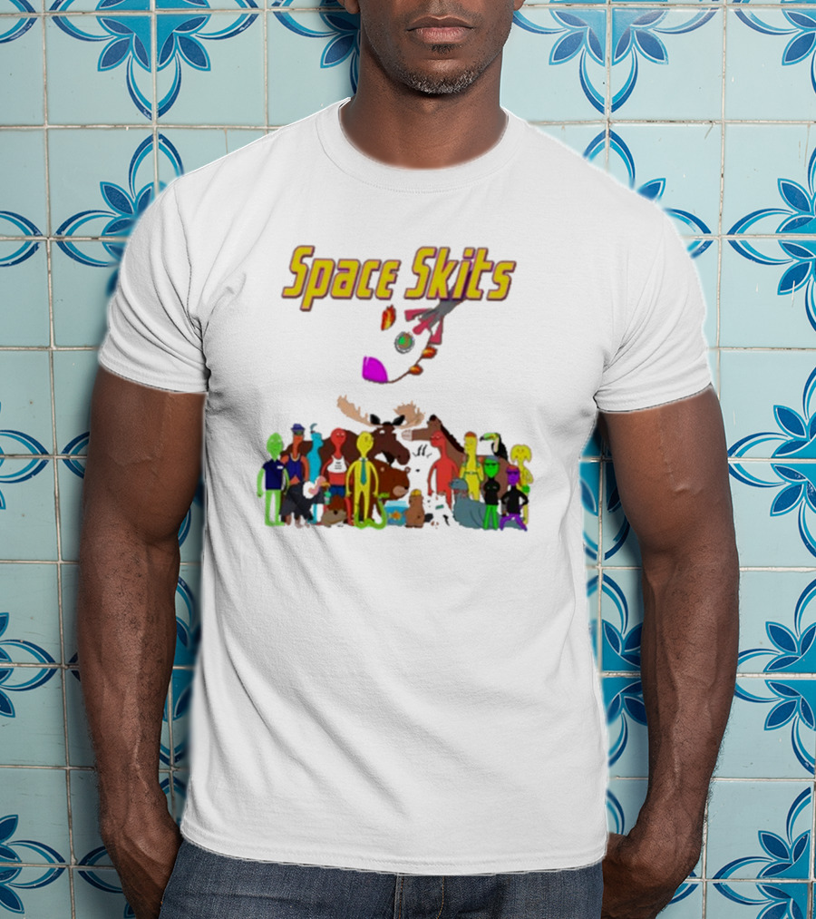 Space Skits Cartoon Characters And Whimsical Alien Crew T-Shirt