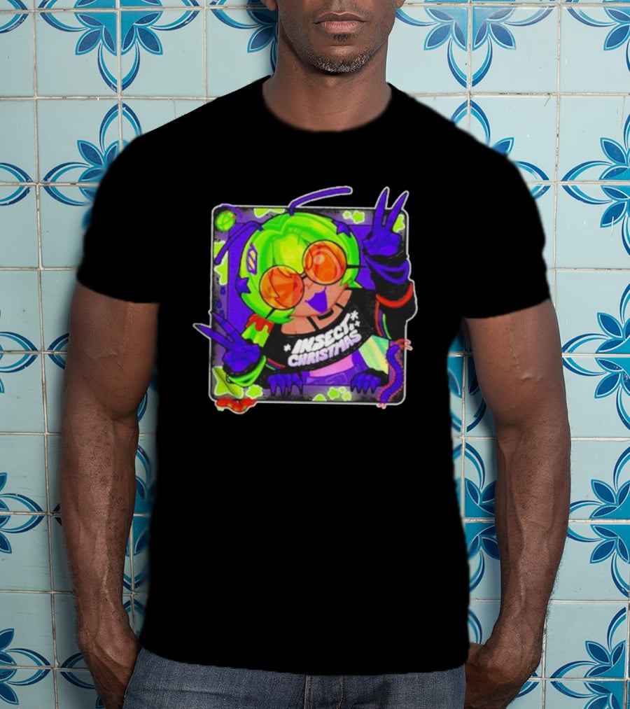 Insect Christmas Neon Peace Alien Vibes T-Shirt
