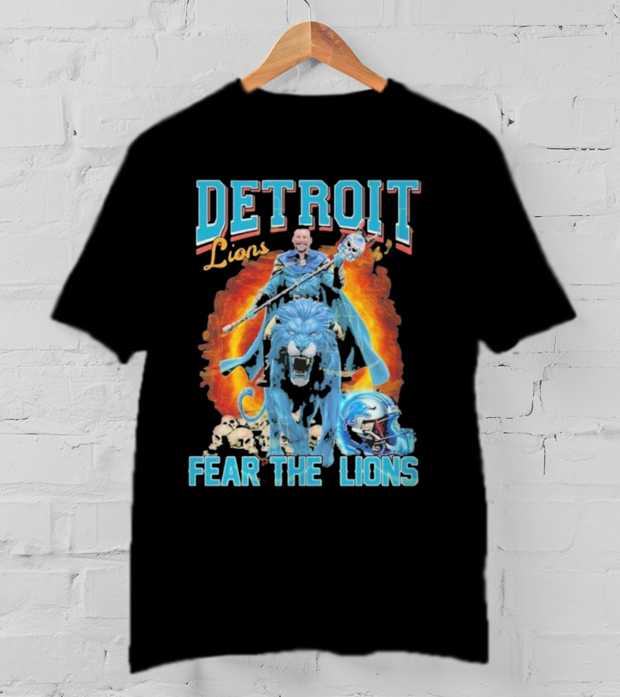 Detroit Lions Fear The Lions Blue Flame Warrior Helmets Skulls T-Shirt
