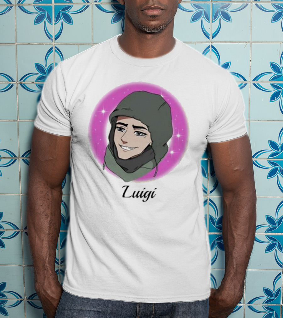 Luigi Anime Shooter Charm With Green Hood And Sparkling Pink Circle T-Shirt