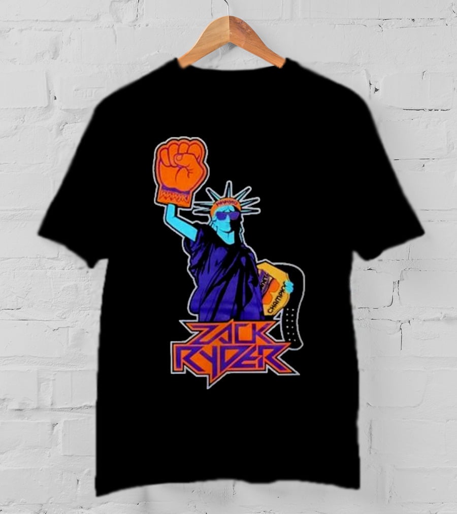 Zack Ryder Fashioned Liberty Holding Champion Belt Statue T-Shirt
