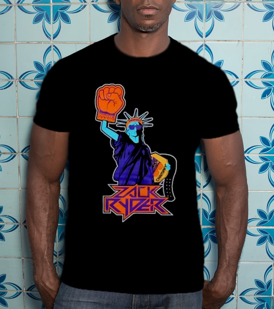 Zack Ryder Fashioned Liberty Holding Champion Belt Statue T-Shirt
