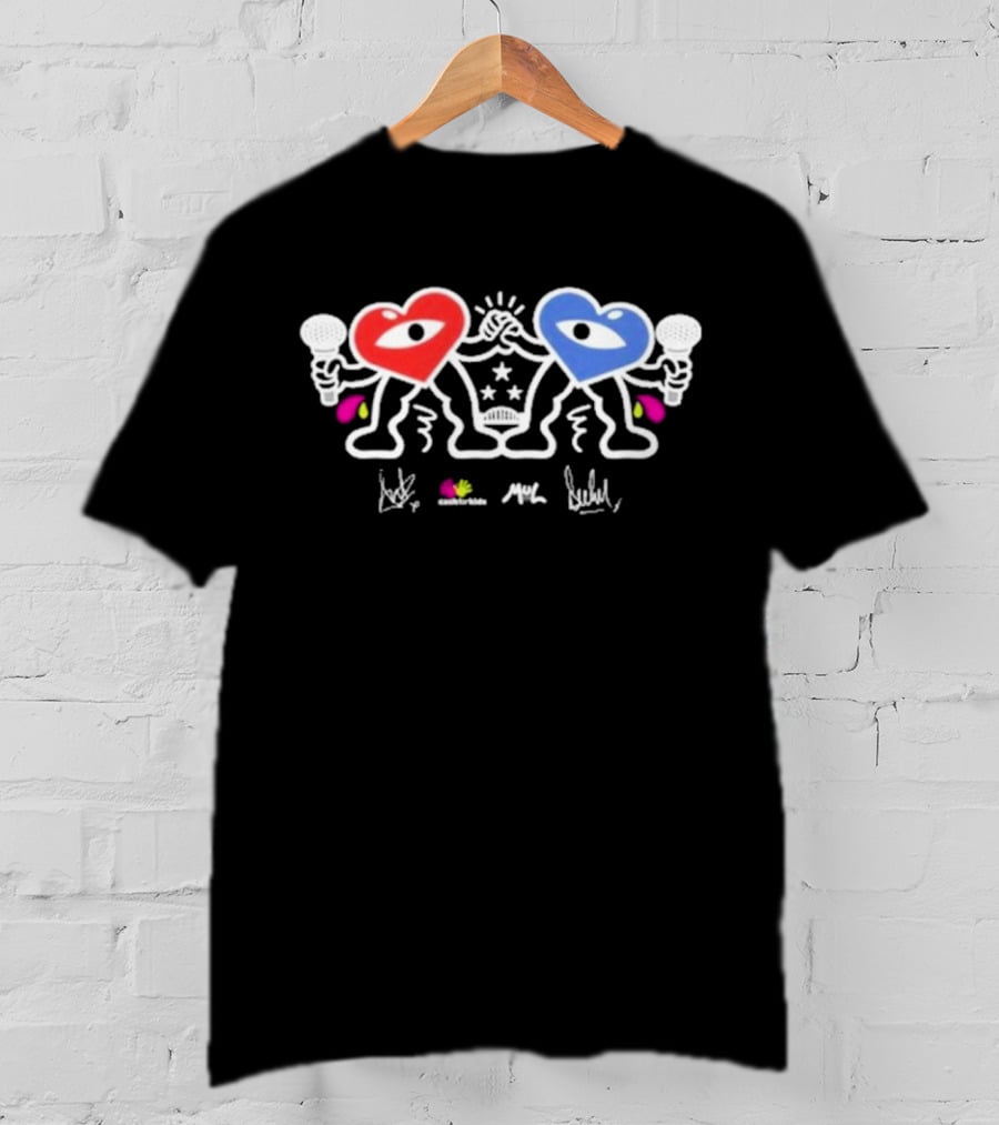 Ant And Dec Cash For Kids X Mul Iconic Heart Characters Fist Bump With Microphones T-Shirt