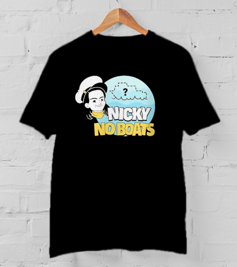 Nicky No Boats Captain's Hat Cartoon Question Mark T-Shirt