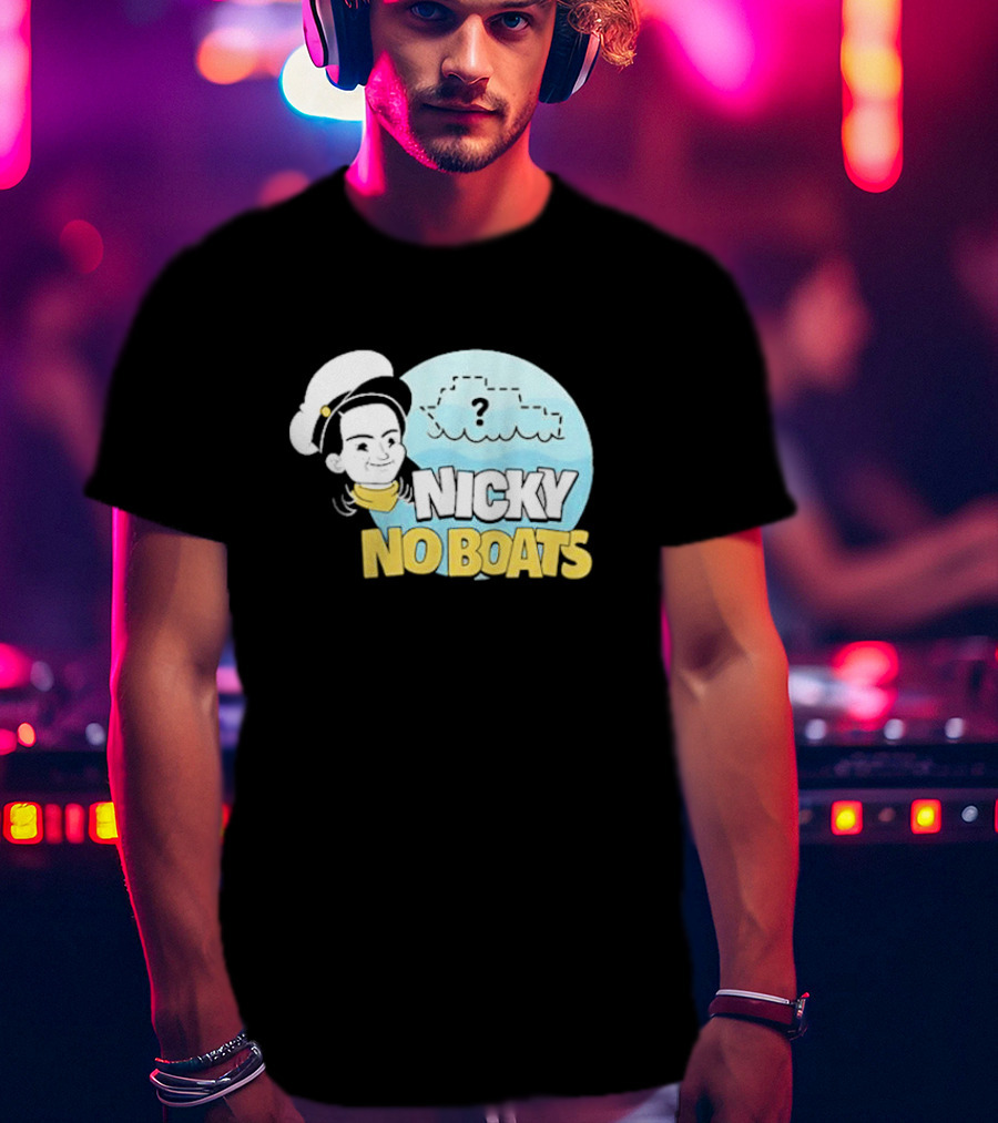 Nicky No Boats Captain's Hat Cartoon Question Mark T-Shirt