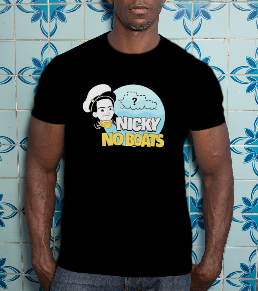 Nicky No Boats Captain's Hat Cartoon Question Mark T-Shirt