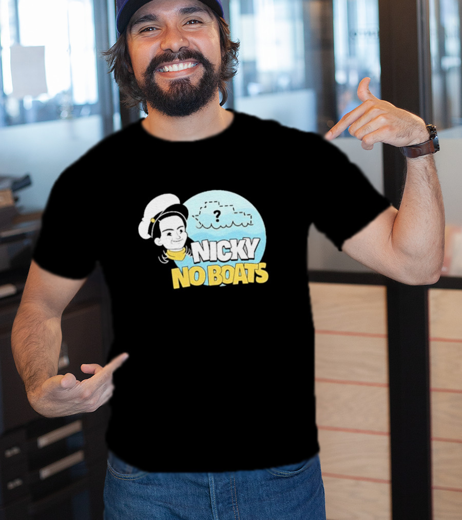 Nicky No Boats Captain's Hat Cartoon Question Mark T-Shirt