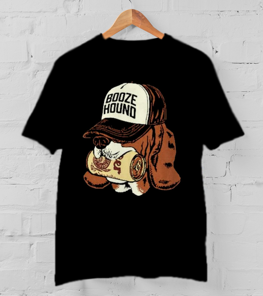 Booze Hound Dog Wearing Cap Holding Beer Can T-Shirt