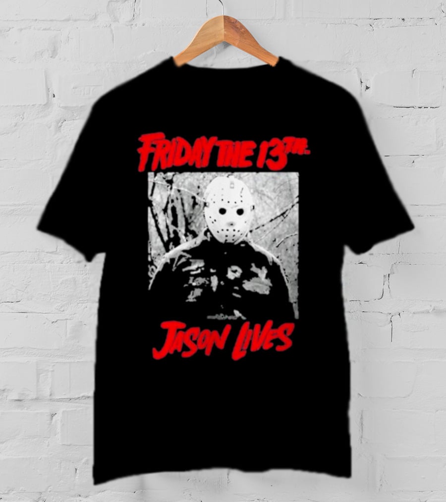 Friday The 13Th Jason Lives Masked Horror Icon Forest Scene T-Shirt
