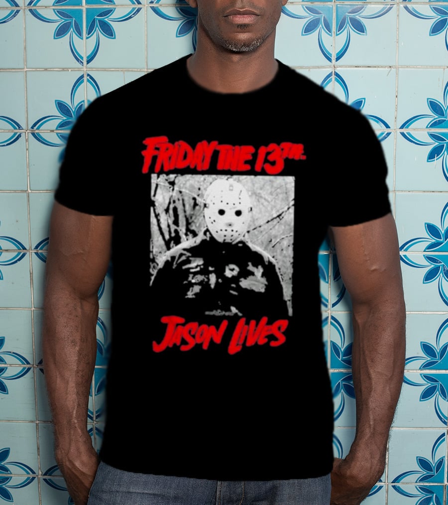 Friday The 13Th Jason Lives Masked Horror Icon Forest Scene T-Shirt