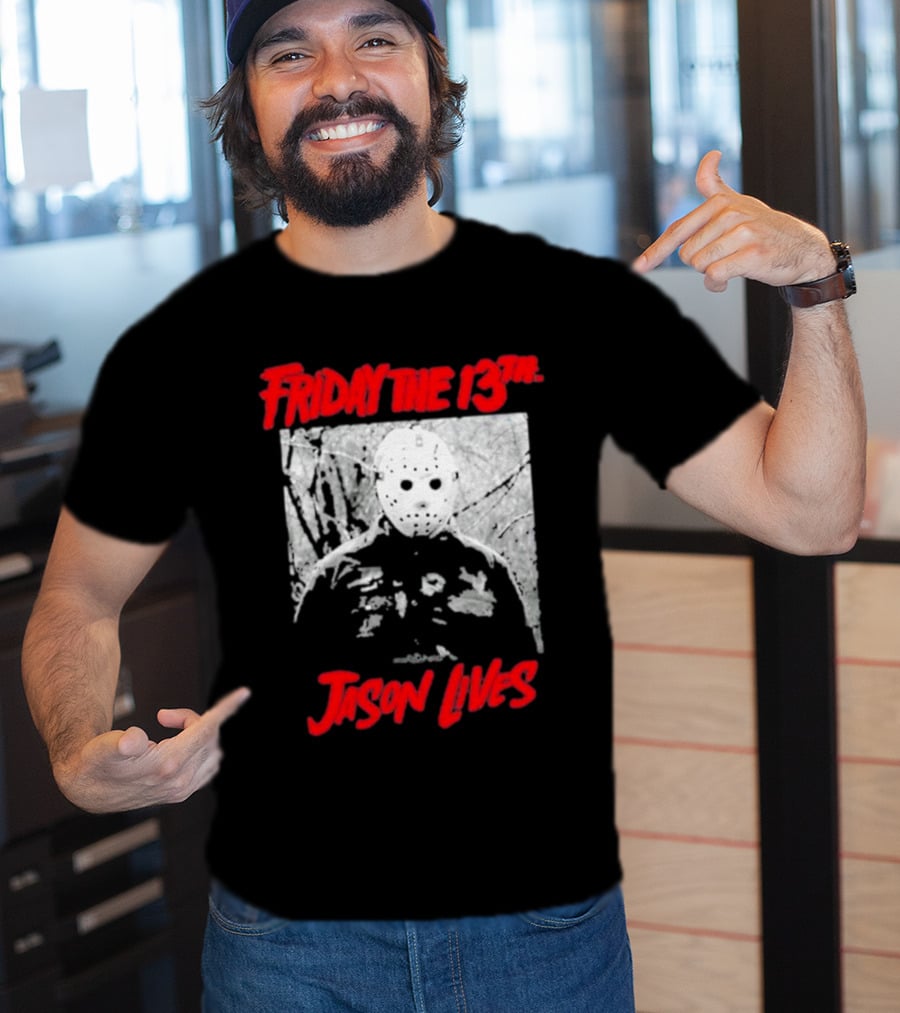 Friday The 13Th Jason Lives Masked Horror Icon Forest Scene T-Shirt