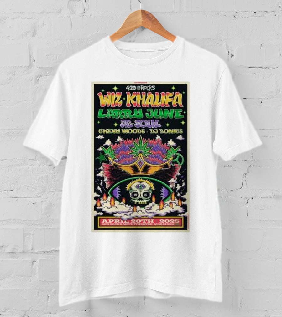 Wiz Khalifa Larry June Ab Soul 420 On The Rocks Morrison Colorado April 20th 2025 Event T-Shirt