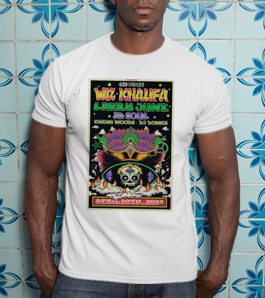 Wiz Khalifa Larry June Ab Soul 420 On The Rocks Morrison Colorado April 20th 2025 Event T-Shirt