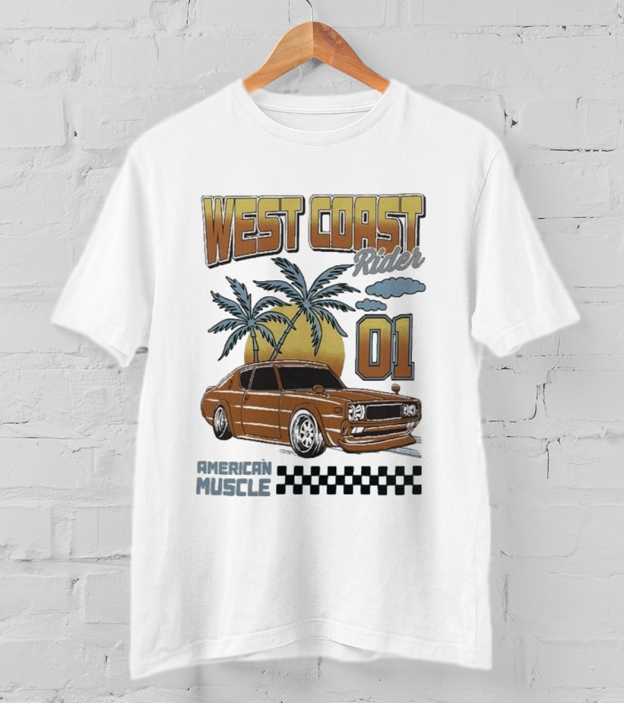 West Coast Rider American Muscle Classic Car 01 Palm Sunset T-Shirt