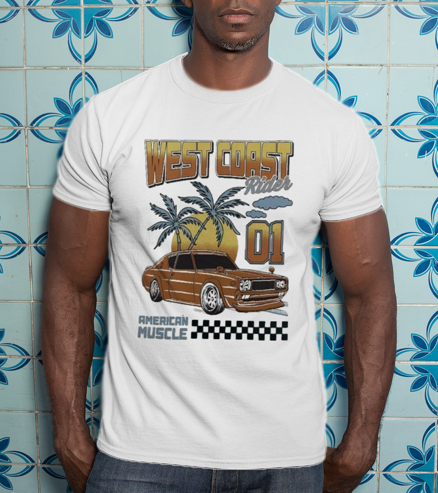 West Coast Rider American Muscle Classic Car 01 Palm Sunset T-Shirt