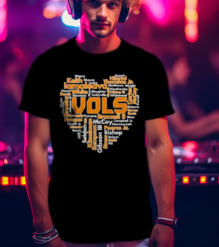 Tennessee Volunteers VOLS Heart Shaped Word Art Featuring Names T-Shirt