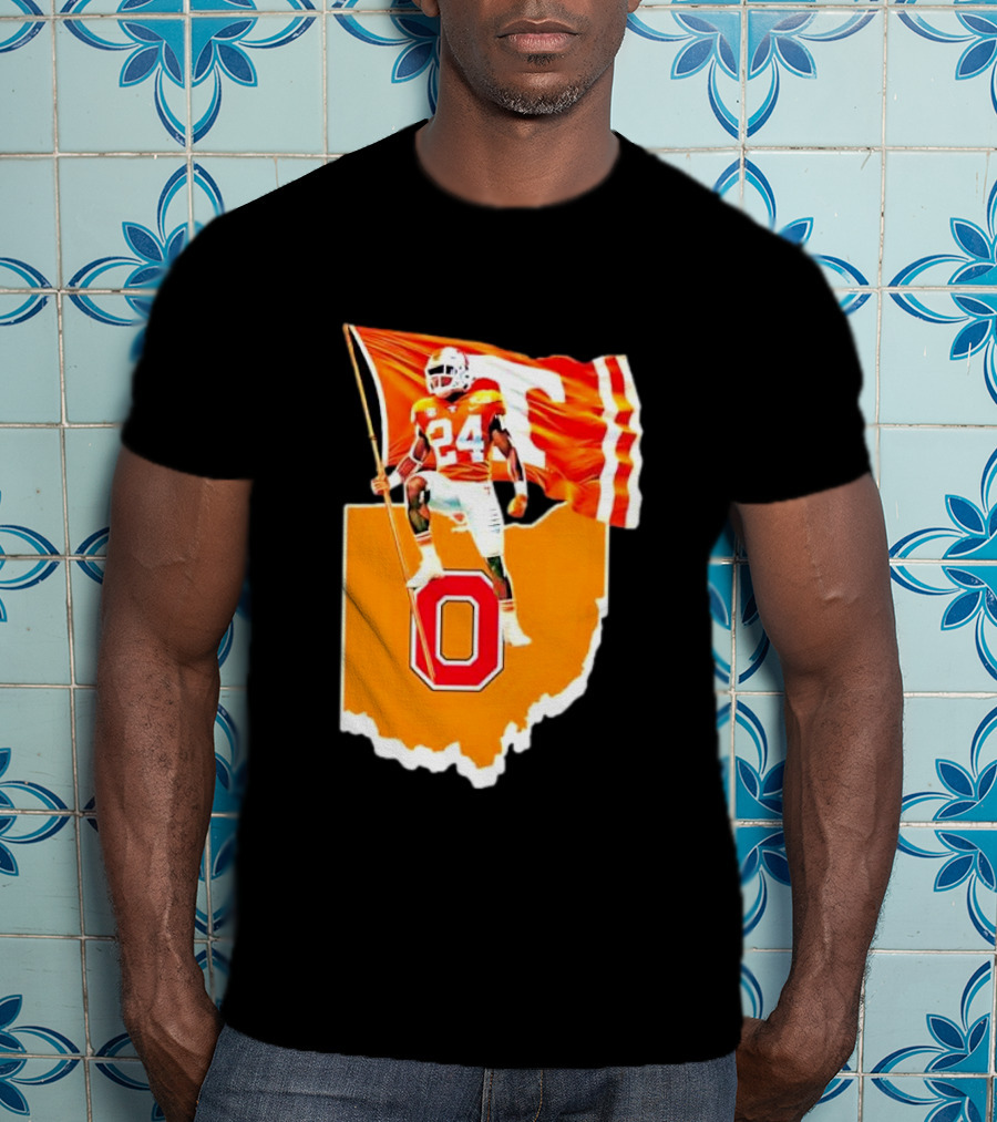 Vols Player With Tennessee Flag Over Ohio State T-Shirt