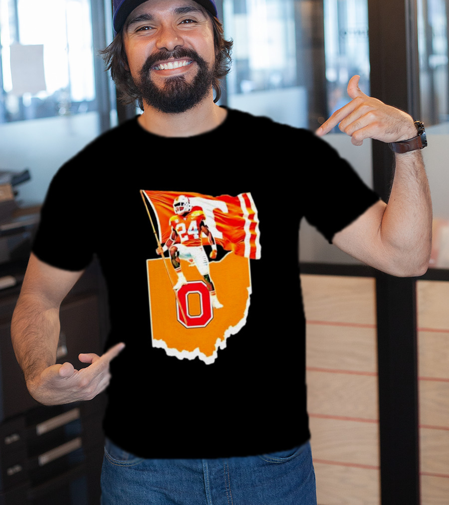 Vols Player With Tennessee Flag Over Ohio State T-Shirt