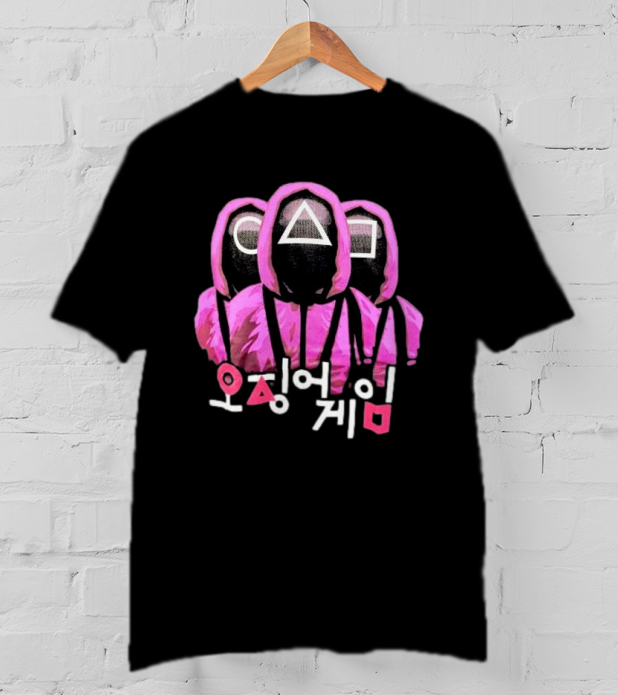 Squid Game Masked Guards Symbols Korean Text Netflix Series Promo T-Shirt