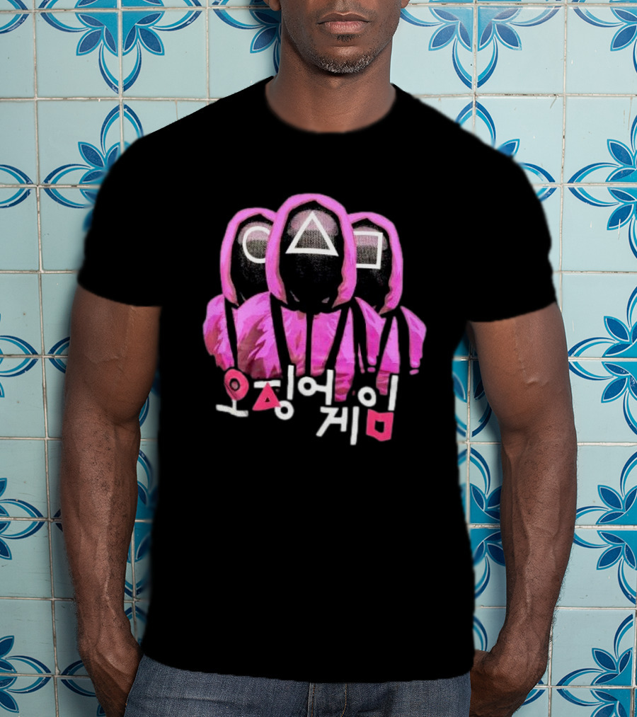 Squid Game Masked Guards Symbols Korean Text Netflix Series Promo T-Shirt