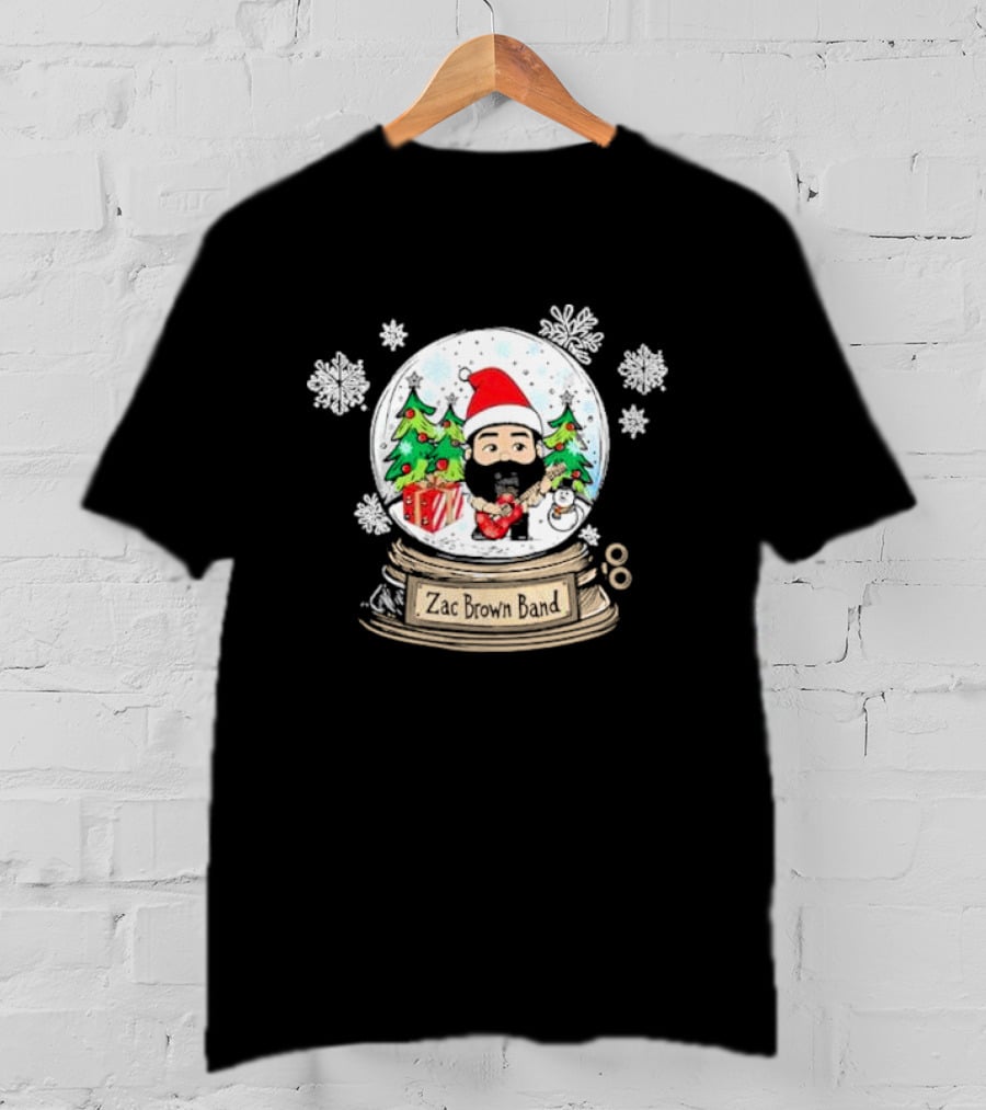 Zac Brown Band Festive Snow Globe With Santa And Christmas Trees T-Shirt