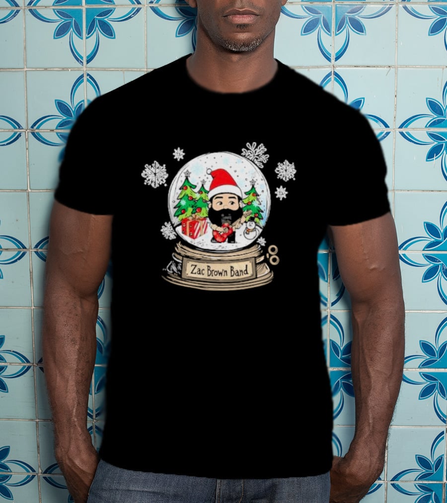 Zac Brown Band Festive Snow Globe With Santa And Christmas Trees T-Shirt