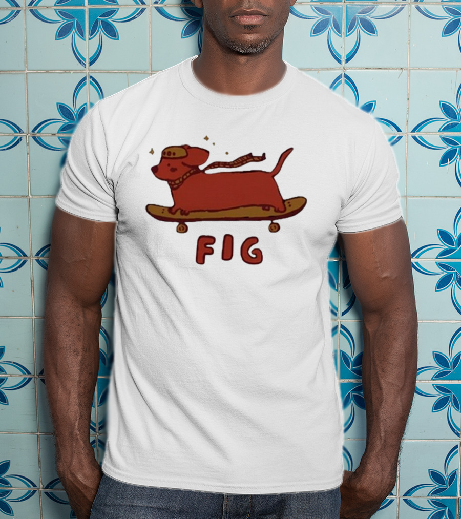 FIG Woof Skateboarding Dog With Hat And Scarf T-Shirt