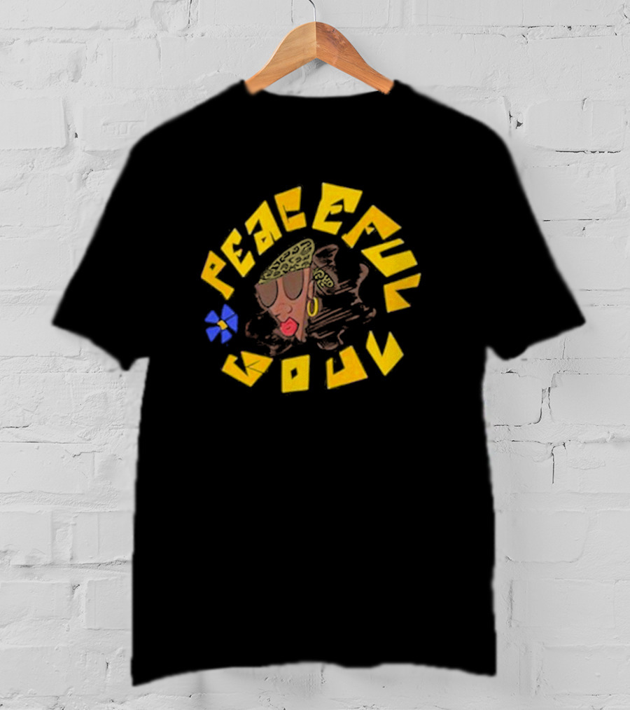 Whoisumi Peaceful Soul Retro 70s Vibe With Afro Hairstyle And Colorful Flower T-Shirt