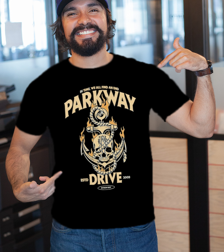Parkway Drive In Time We All Find An End Skull Anchor Estd 2003 Byron Bay T-Shirt