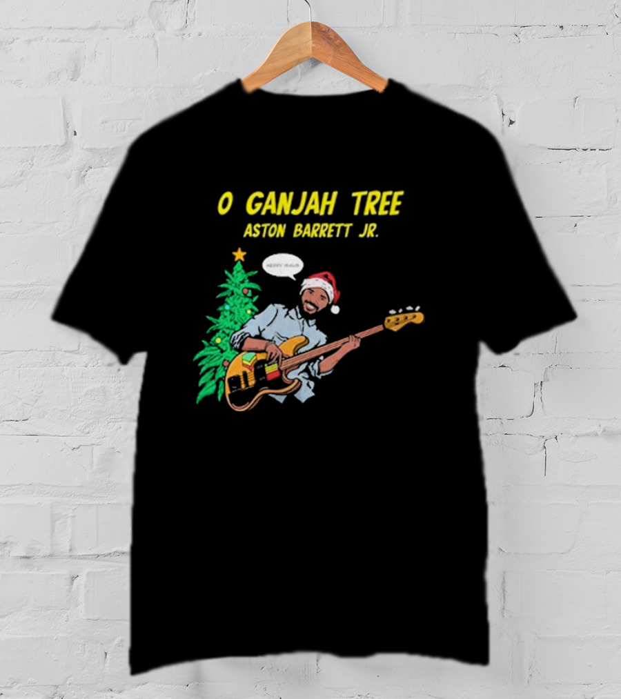 O Ganjah Tree Holiday Christmas Aston Barrett Jr Santa Hat Playing Guitar T-Shirt
