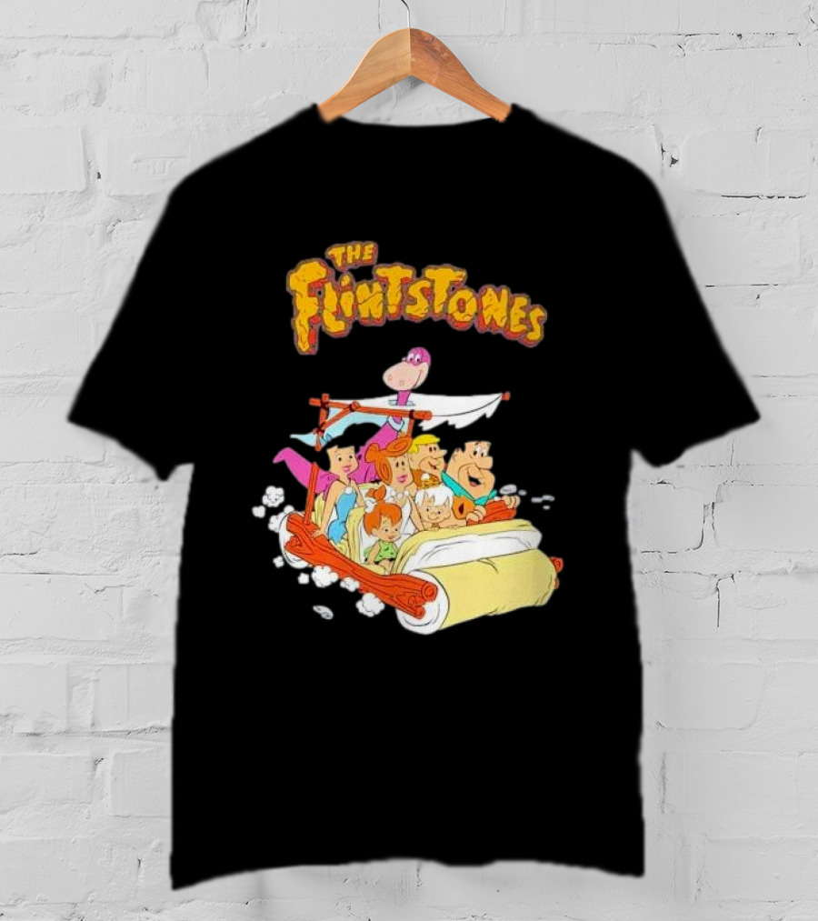 The Flintstones Family Adventure In Iconic Prehistoric Car T-Shirt