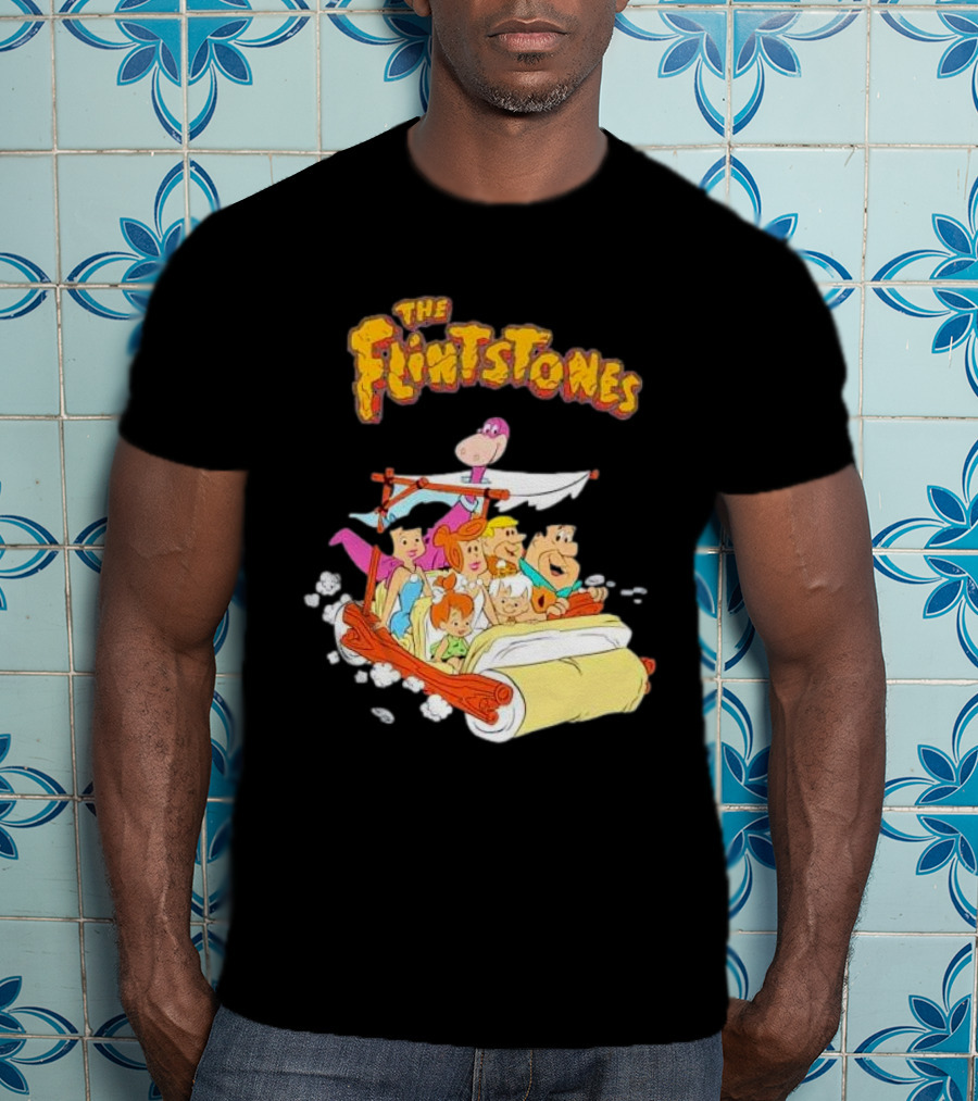 The Flintstones Family Adventure In Iconic Prehistoric Car T-Shirt