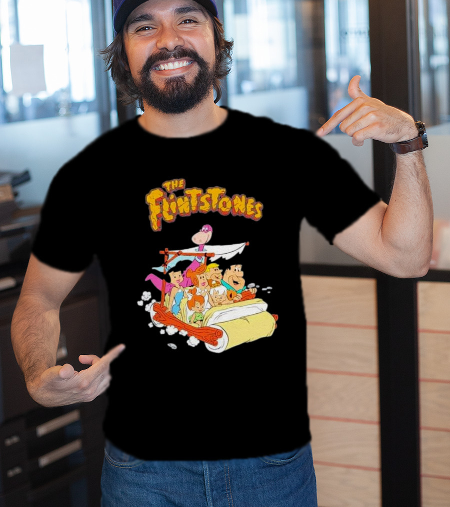 The Flintstones Family Adventure In Iconic Prehistoric Car T-Shirt