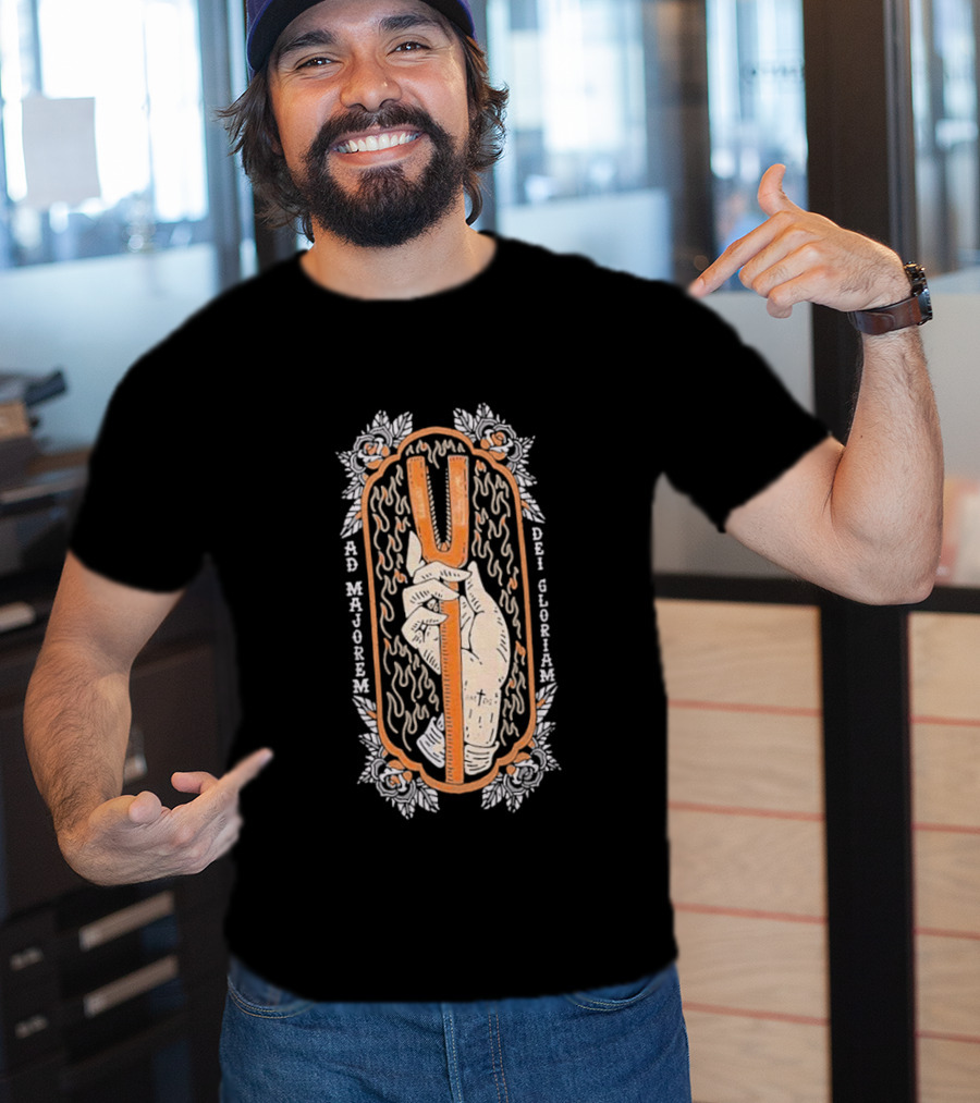 Ad Majorem Dei Gloriam Hook And Irons Hand With Flames And Roses T-Shirt
