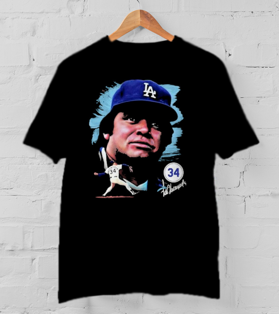 Fernando Valenzuela Los Angeles Dodgers Number 34 Signature T-Shirt