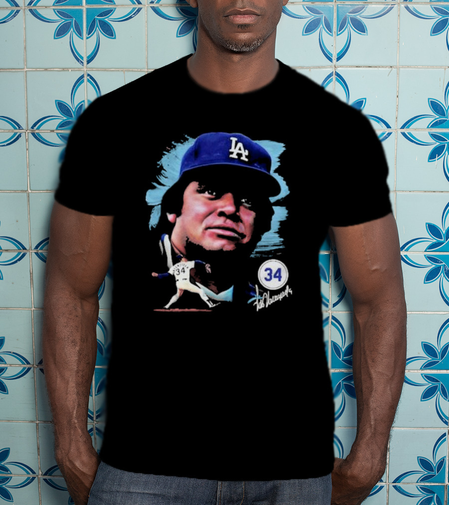 Fernando Valenzuela Los Angeles Dodgers Number 34 Signature T-Shirt