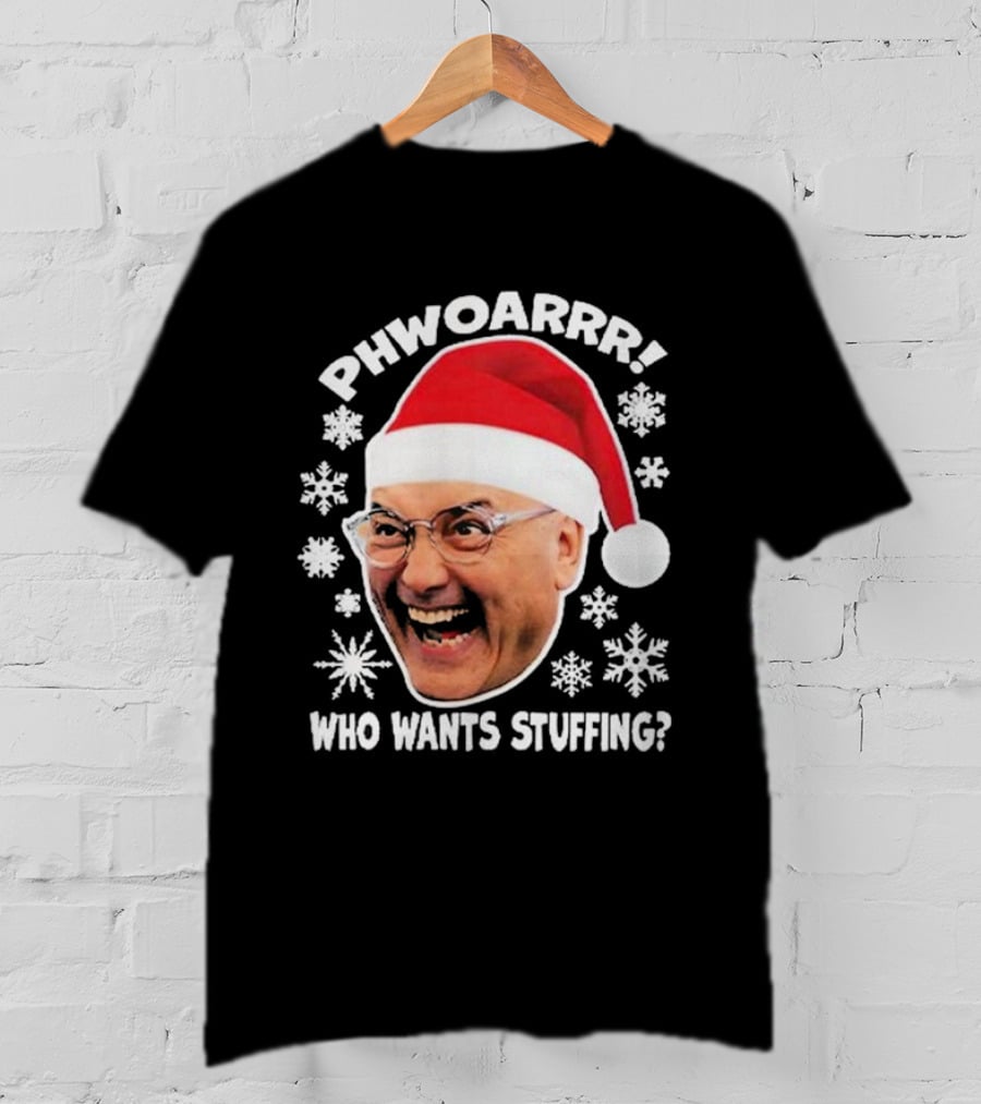 Phwoarrr Gregg Wallace Who Wants Stuffing Snowflakes Santa Hat T-Shirt