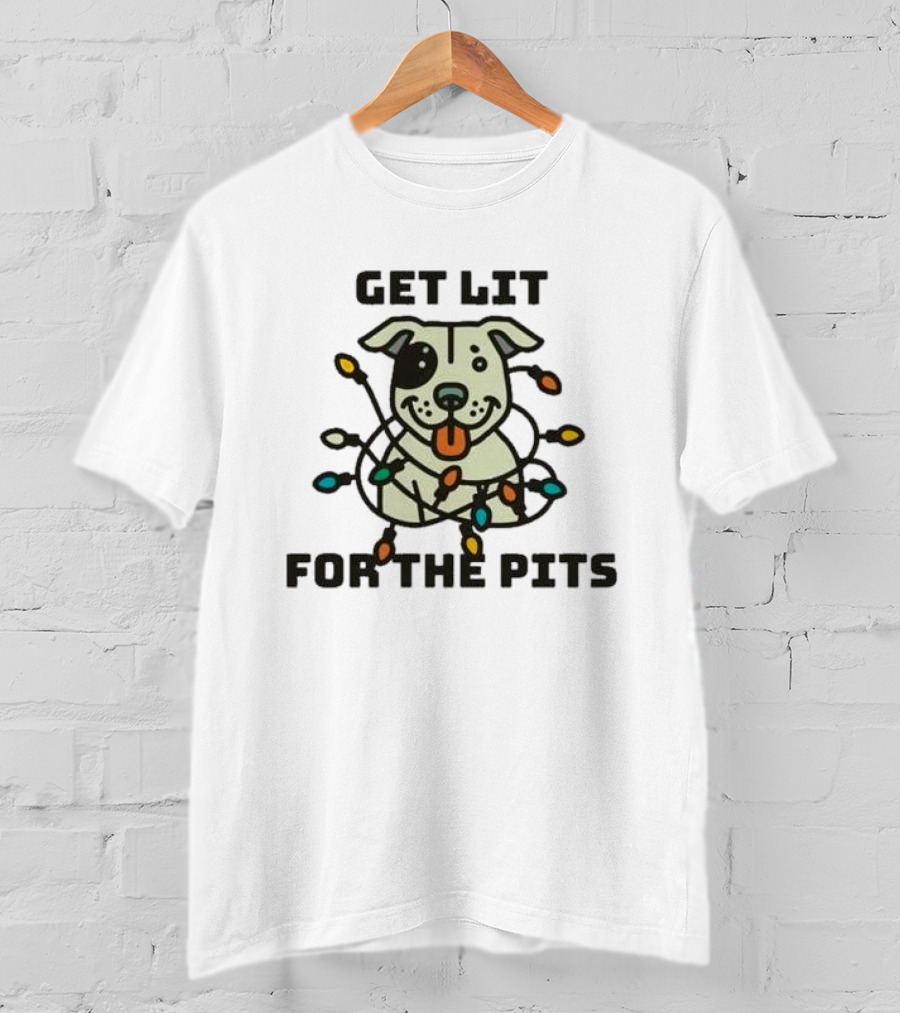 Get Lit For The Pits Holiday Fundraiser With Festive Dog And Colorful Lights T-Shirt
