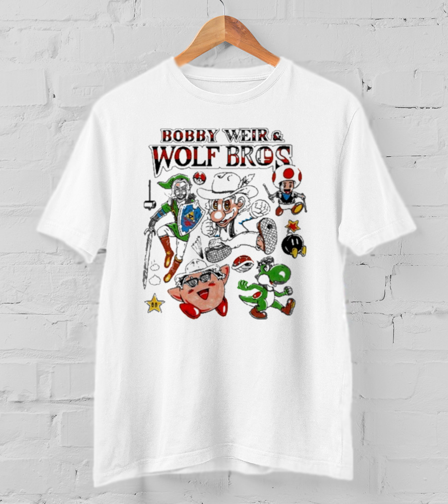 BOBBY WEIR And WOLF BROS Super Wolf Bros Bout Half Past Dead Mario Characters Nintendo Mashup T-Shirt