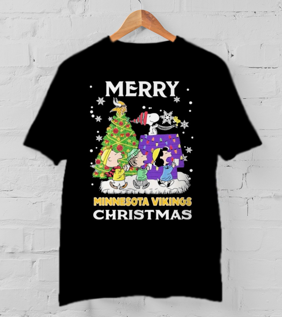 Merry Minnesota Vikings Christmas Snoopy Team Celebration T-Shirt