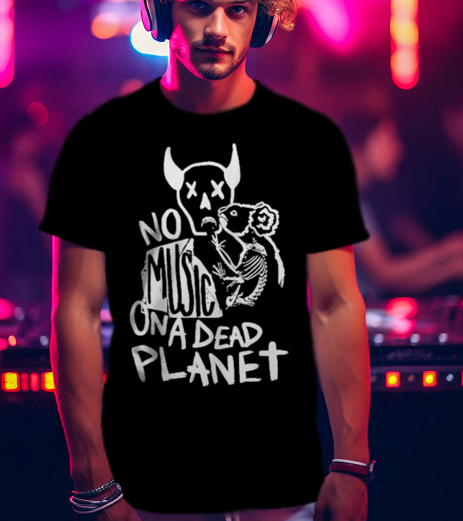 No Music On A Dead Planet Skull Demon And Skeleton Rat T-Shirt