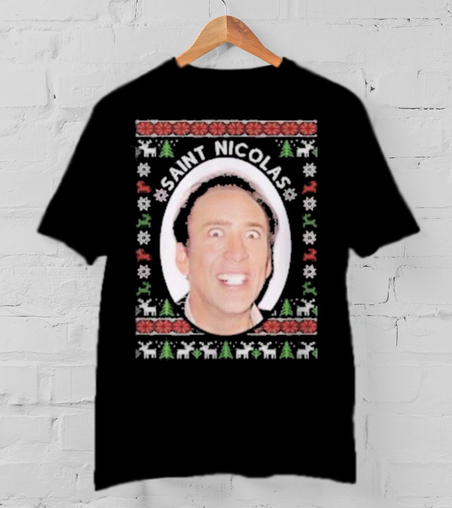 Saint Nicolas Cage Ugly Christmas Sweater T-Shirt