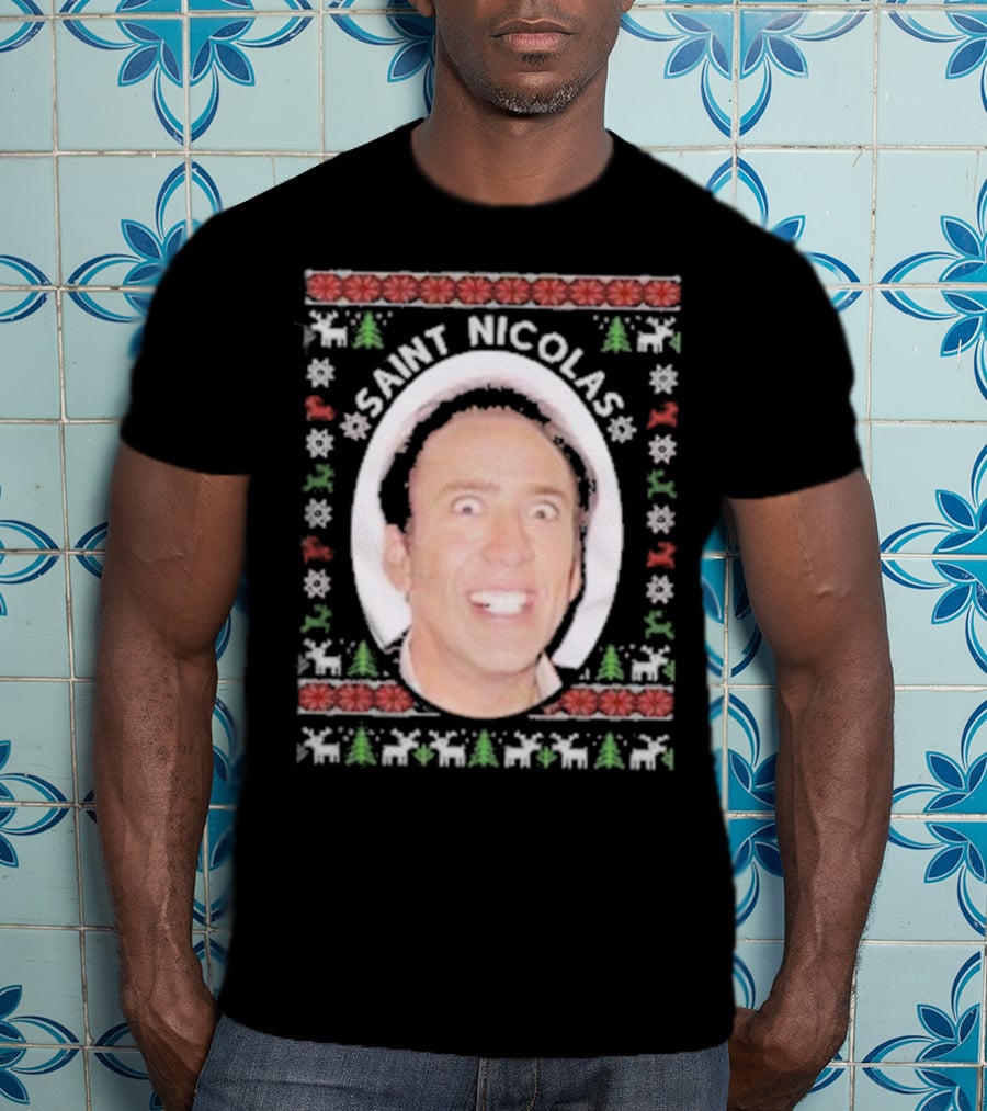 Saint Nicolas Cage Ugly Christmas Sweater T-Shirt
