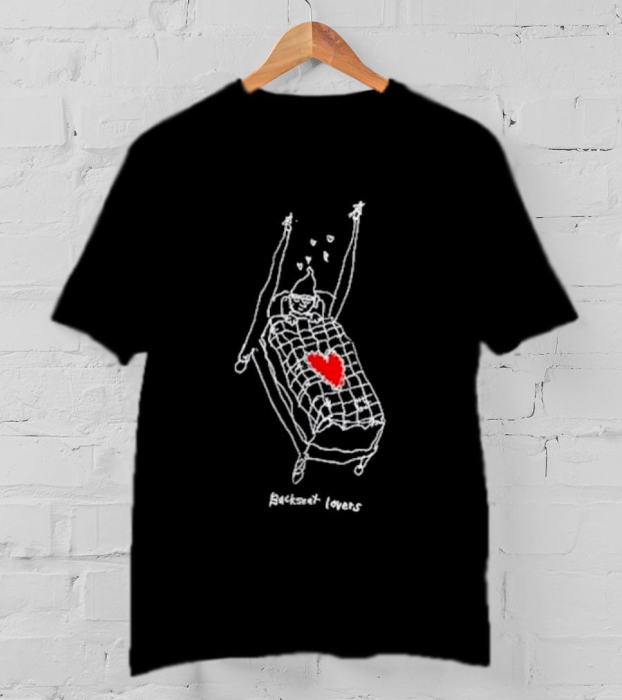 Backseat Lovers Gnome Bed Sketch With Heart And Hearts T-Shirt