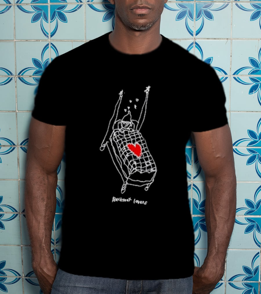 Backseat Lovers Gnome Bed Sketch With Heart And Hearts T-Shirt