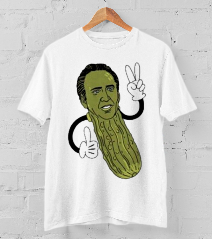 Picolas Cage Nick Cage Pickle Character With Peace Sign Christmas T-Shirt