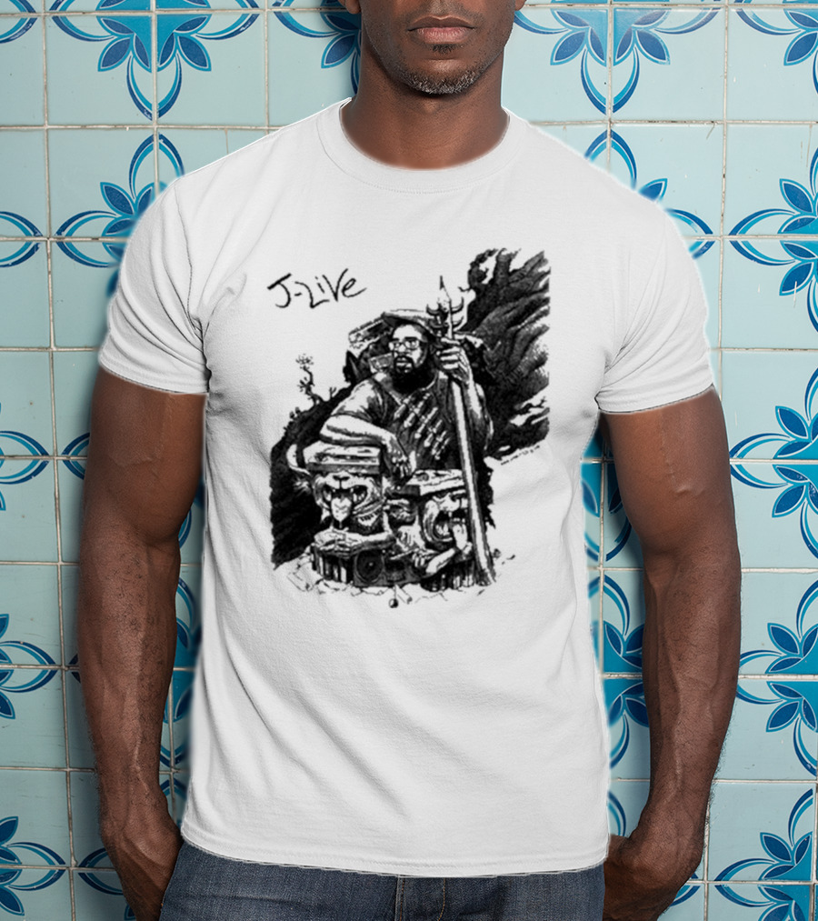 J-Live Realjlive Dan Lish Artwork Featuring Mythical Figures And Detailed T-Shirt