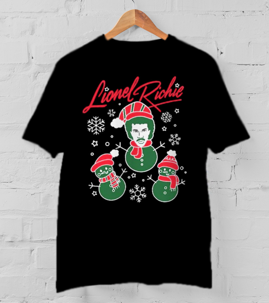 Lionel Richie Festive Snowman Trio With Red And Green Accents T-Shirt