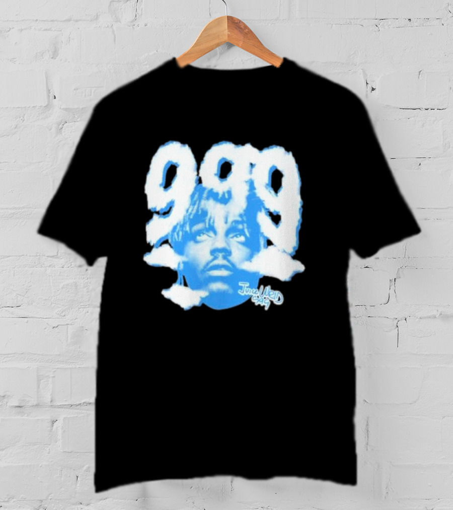 Juice Wrld 999 Clouds Portrait With Signature In Blue And White T-Shirt