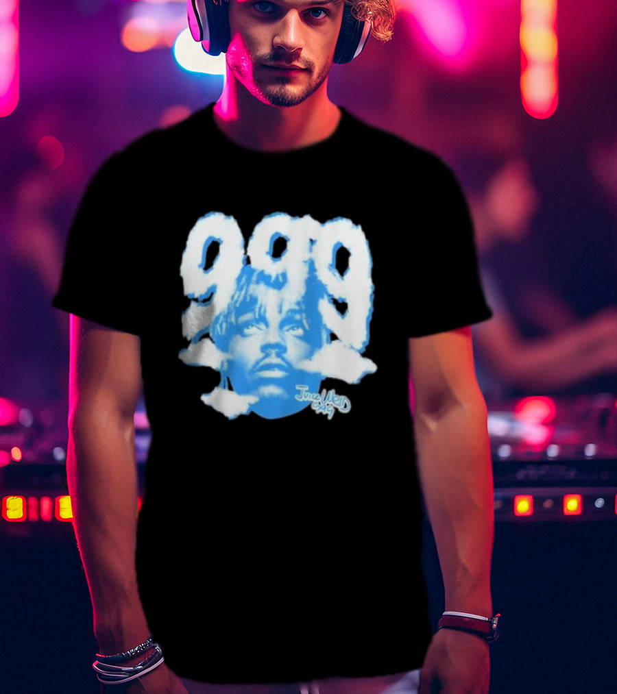 Juice Wrld 999 Clouds Portrait With Signature In Blue And White T-Shirt
